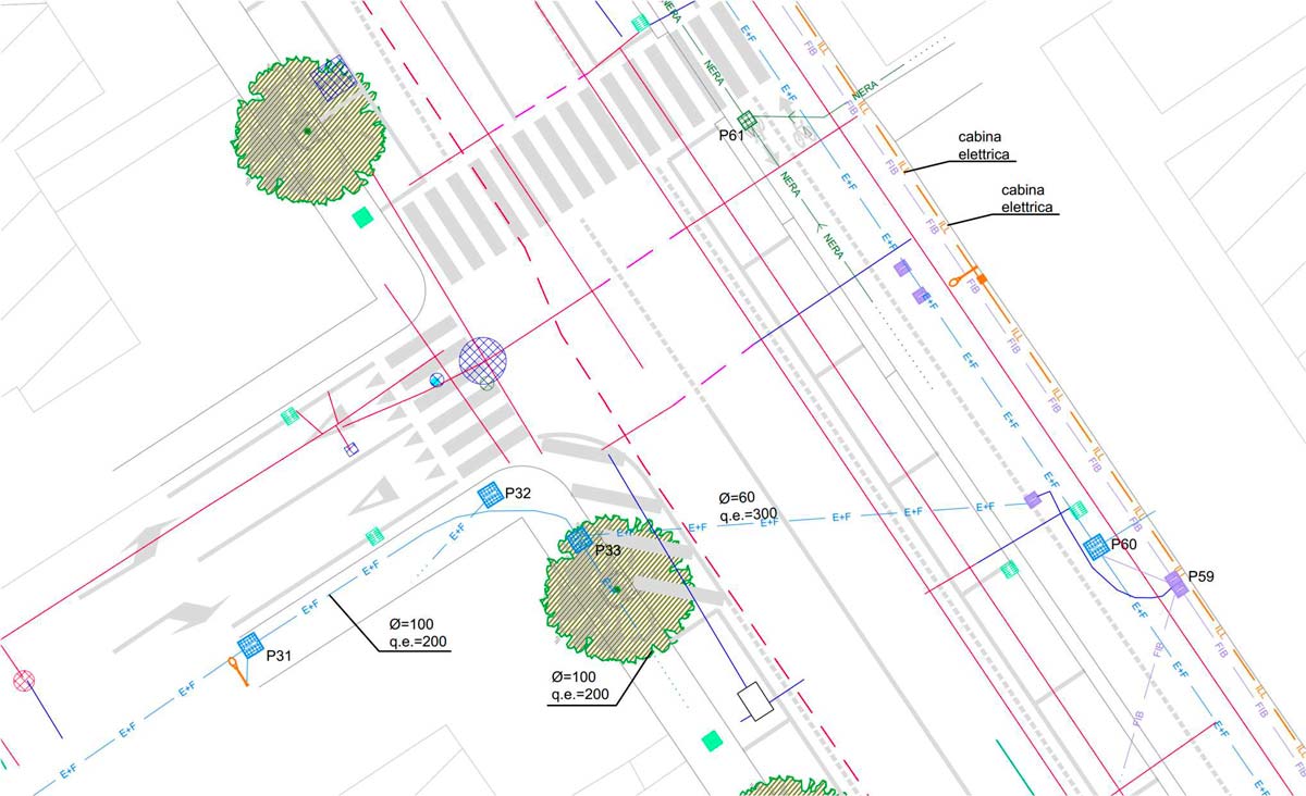 Esempio di restituzione planimetrica dei sottoservizi su supporto GIS/CAD con interpretazione dati GPR multicanale